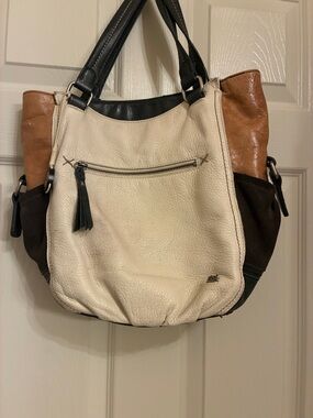 The Sak Colorblock Leather Shoulder Bag in Cream, Brown & Black